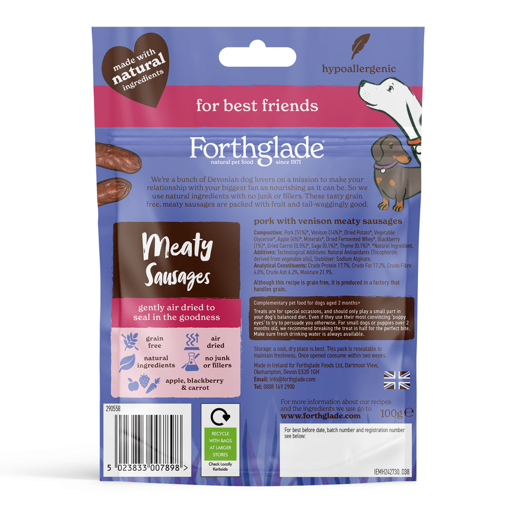 Meaty Sausages Pork & Venison Dog Treats (3 x 100g)