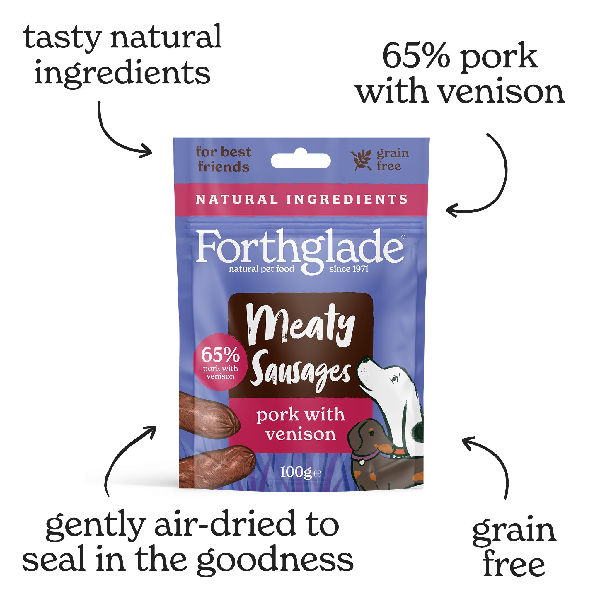 Meaty Sausages Pork & Venison Dog Treats (3 x 100g)