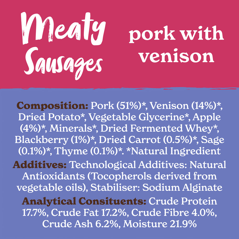 Meaty Sausages Pork & Venison Dog Treats (3 x 100g)