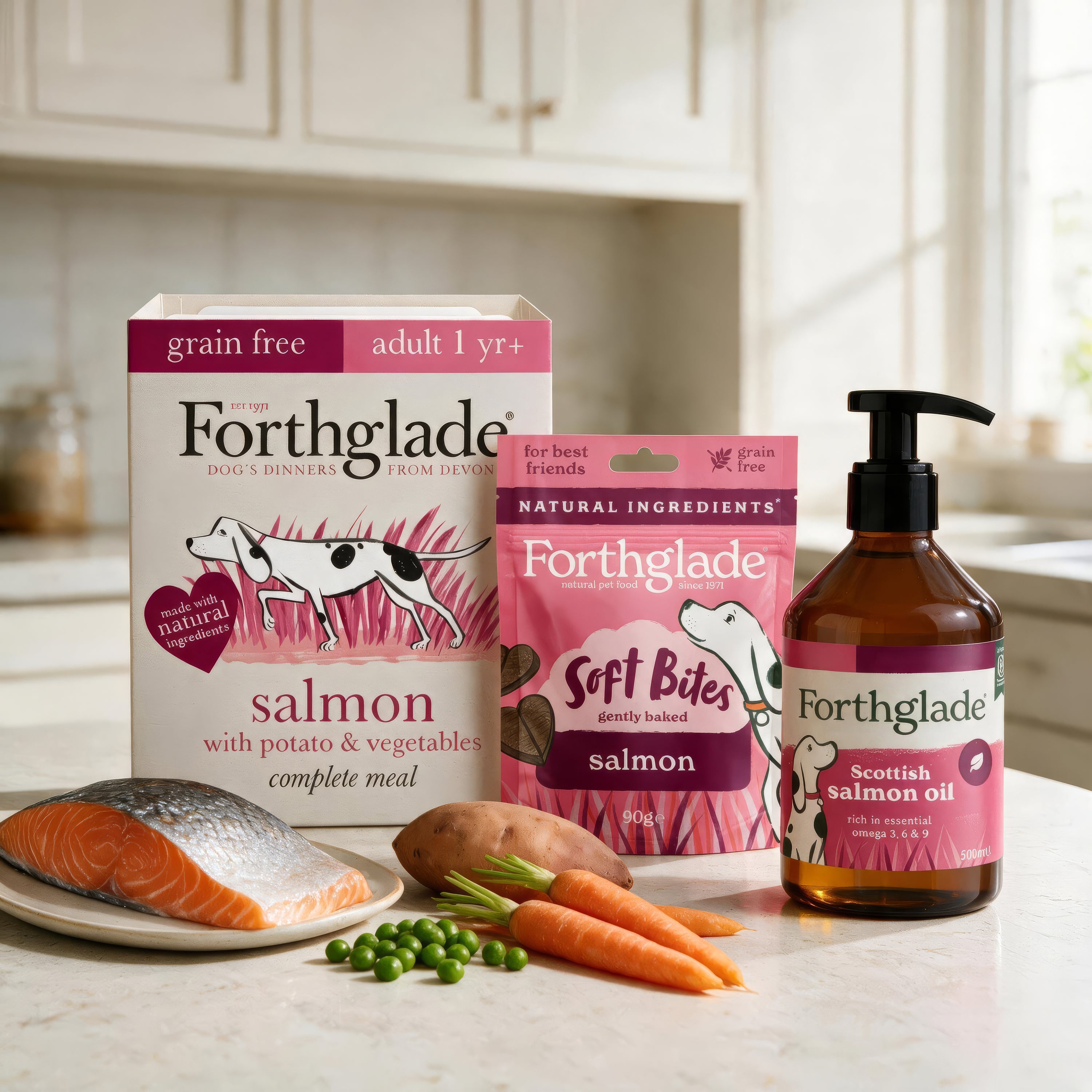 Salmon Wet Dog Food, Treats & Supplements Bundle