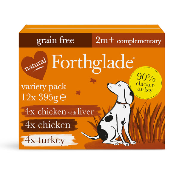 Just chicken, chicken with liver & turkey natural wet dog food - variety pack (395g)